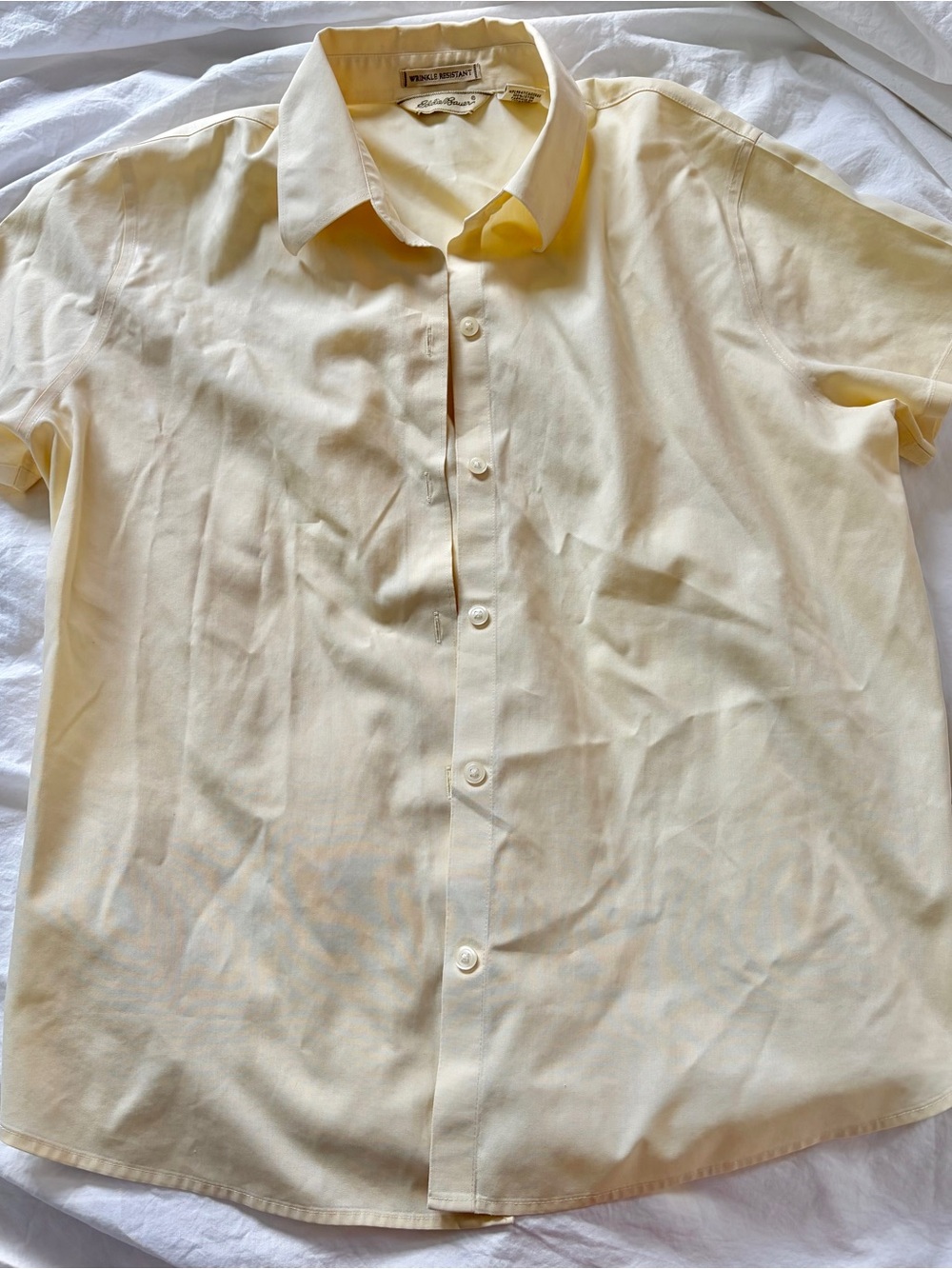 Eddie Bauer Wrinkle Resistant Short-Sleeve Button-Down Shirt in Butter Yellow